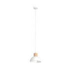 Suspension blanche métal et bois clair dôme scandinave Ø18 cm