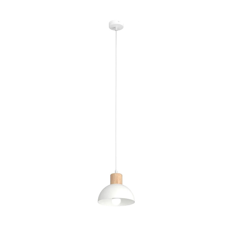 Suspension blanche métal et bois clair dôme scandinave – Ø18 cm