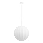 Suspension blanche en soie forme boule nervurée avec globe blanc en pendentif Ø40 cm