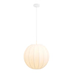 Suspension blanche en soie forme boule nervurée, luminaire en tissu sphérique Ø40 cm