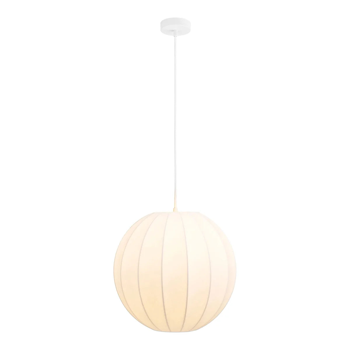 Suspension blanche en soie boule nervurée Ø40 cm minimaliste