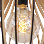 Ampoule décorative illuminée dans suspension en bois ajouré en forme de goutte naturel