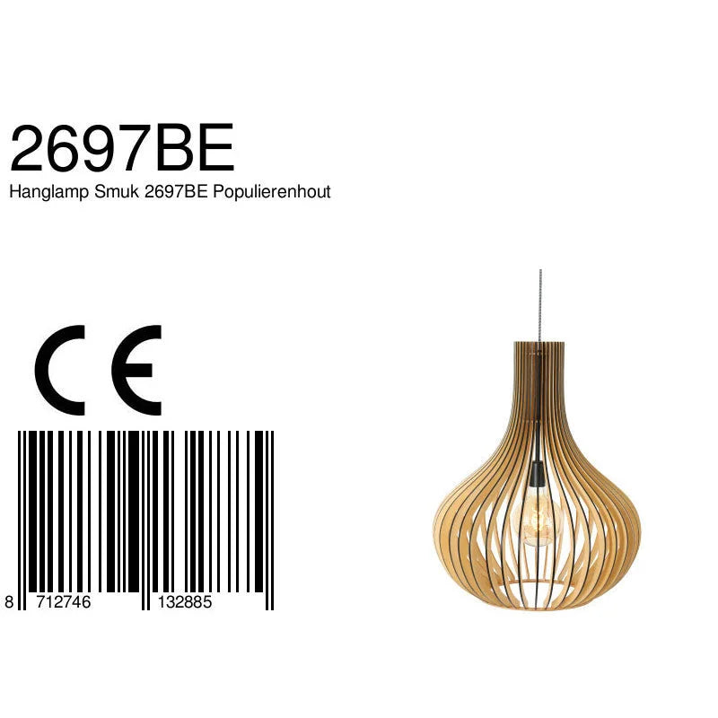 Suspension bois ajouré forme goutte naturel, lampe suspendue en bois, Ø50 cm