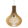 Suspension bois ajouré forme goutte naturel, luminaire en bois pour décoration intérieure