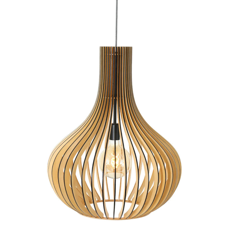 Suspension bois ajouré forme goutte naturel – Ø50 cm
