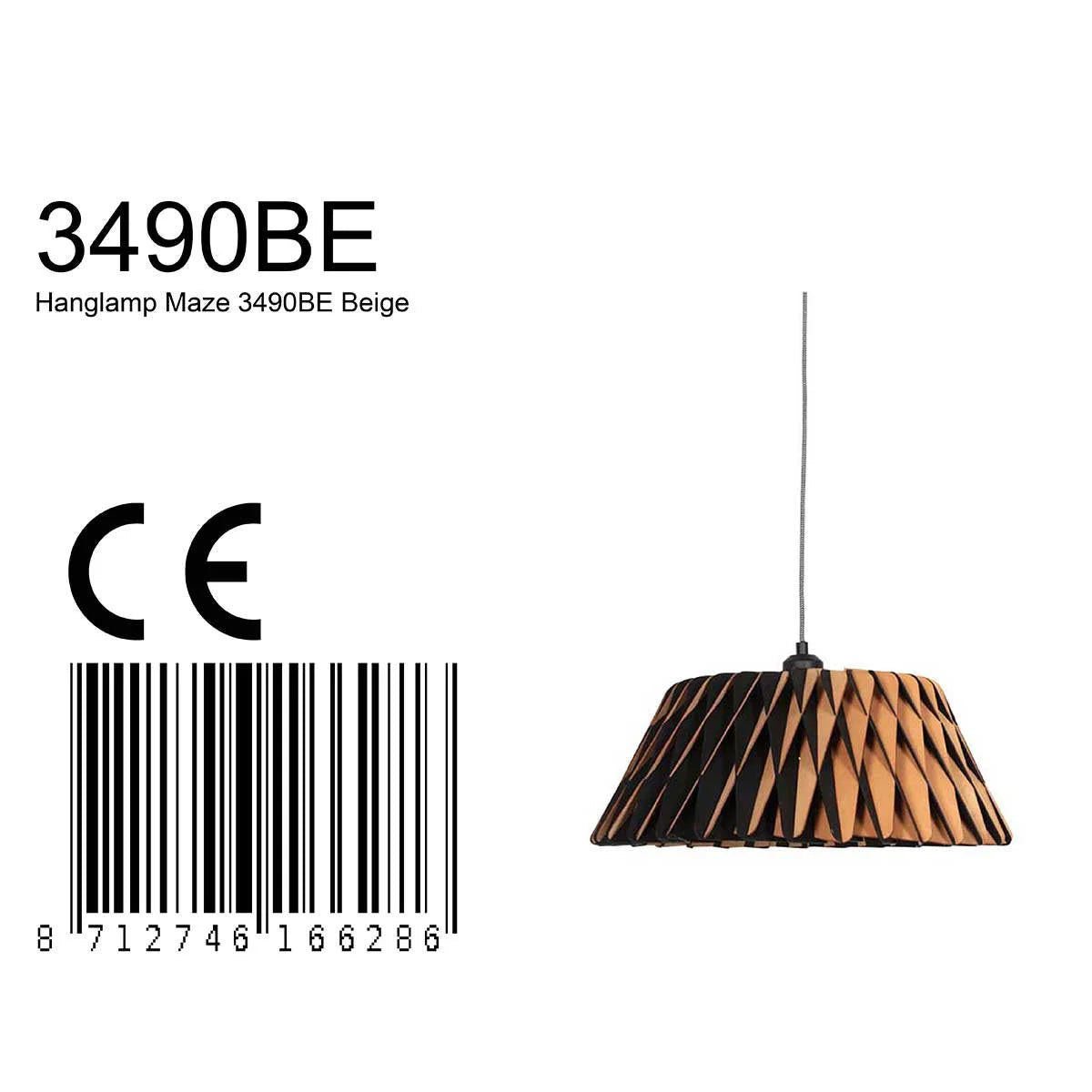 Suspension en bois ajouré motif zigzag beige et marron naturel Ø46 cm