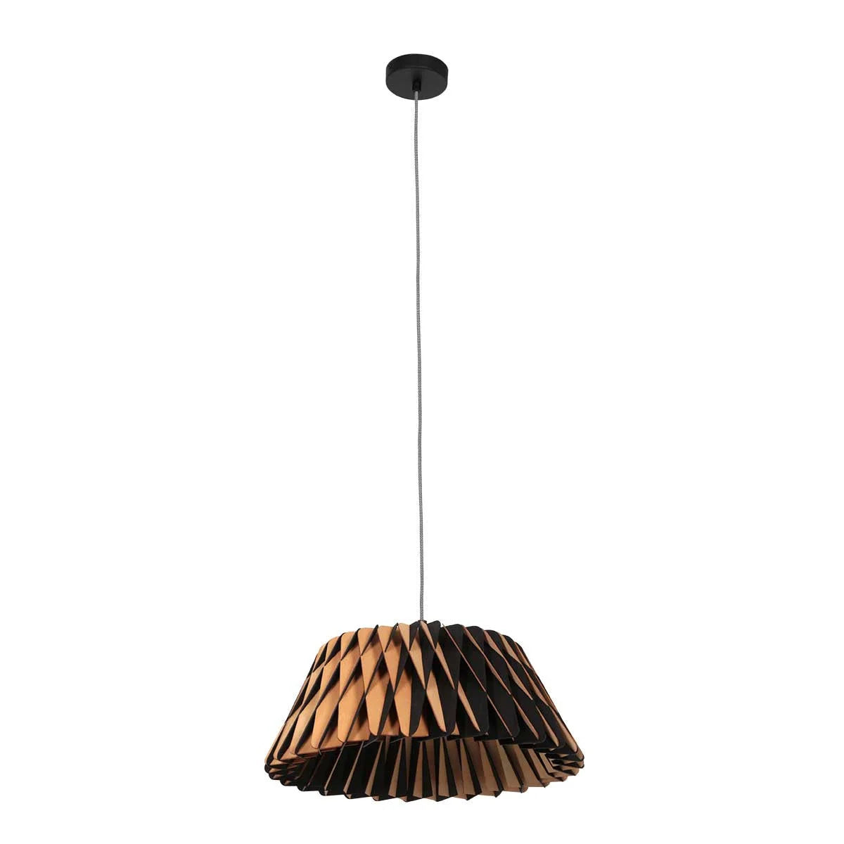 Suspension en bois ajouré motif zigzag noir et naturel, luminaire suspendu élégant