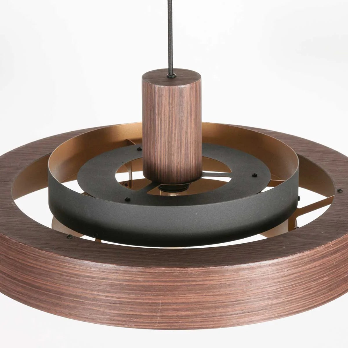 Lustre circulaire à plusieurs niveaux en bois de Chêne avec intérieur doré Ø50 cm