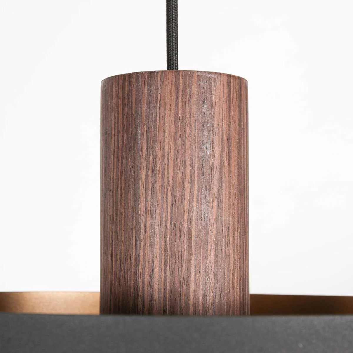Suspension en bois chêne et intérieur doré avec abat-jour cylindrique Ø50 cm