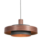 Luminaire suspendu en cuivre et gris avec double abat-jour en bois chêne et intérieure dorée