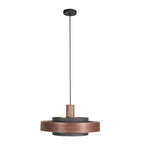Suspension en bois chêne et intérieur doré avec luminaire suspendu en cuivre et noir