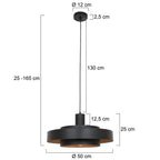 Suspension en bois chêne avec intérieur doré, diamètre 50 cm, design moderne