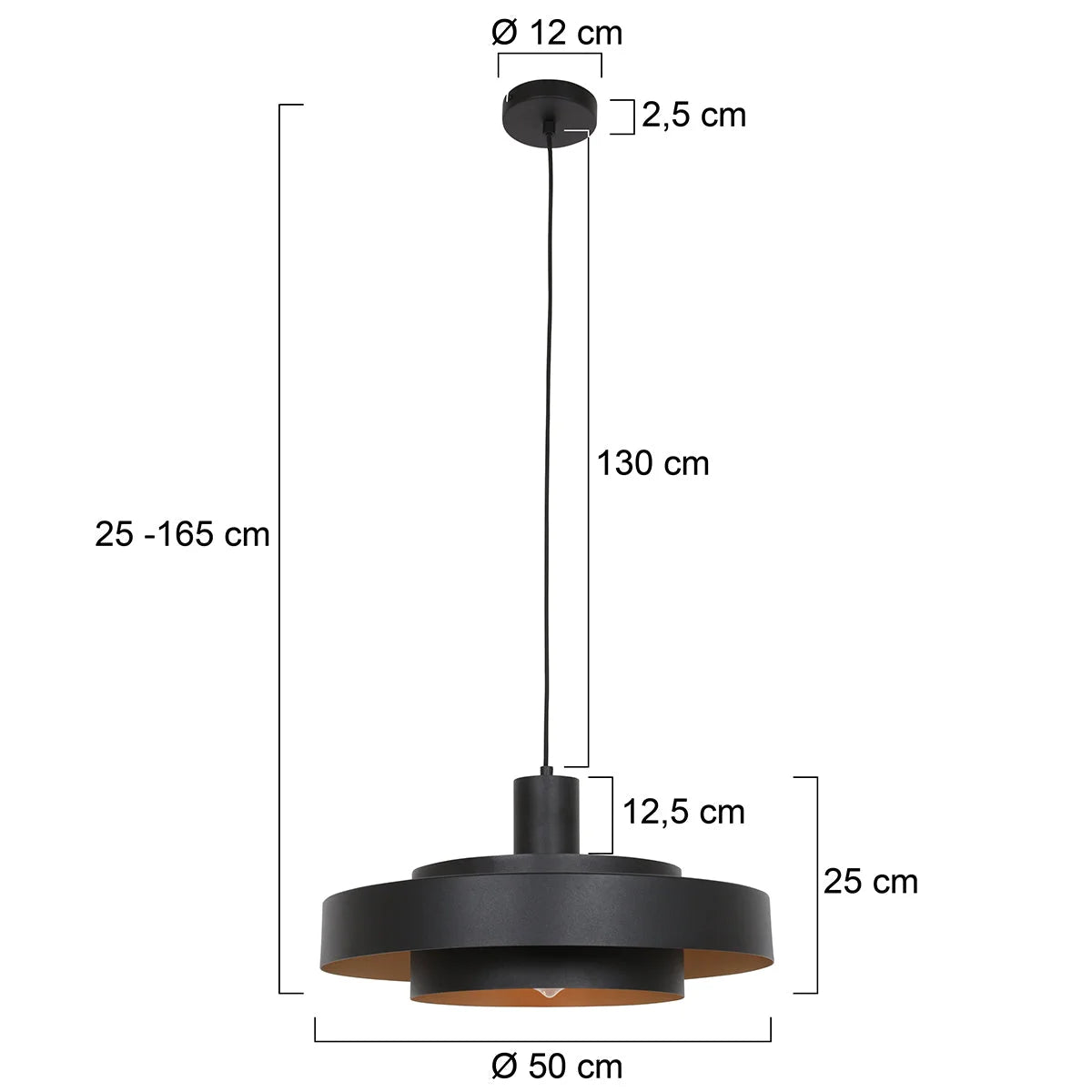 Suspension en bois chêne avec intérieur doré, diamètre 50 cm, design moderne