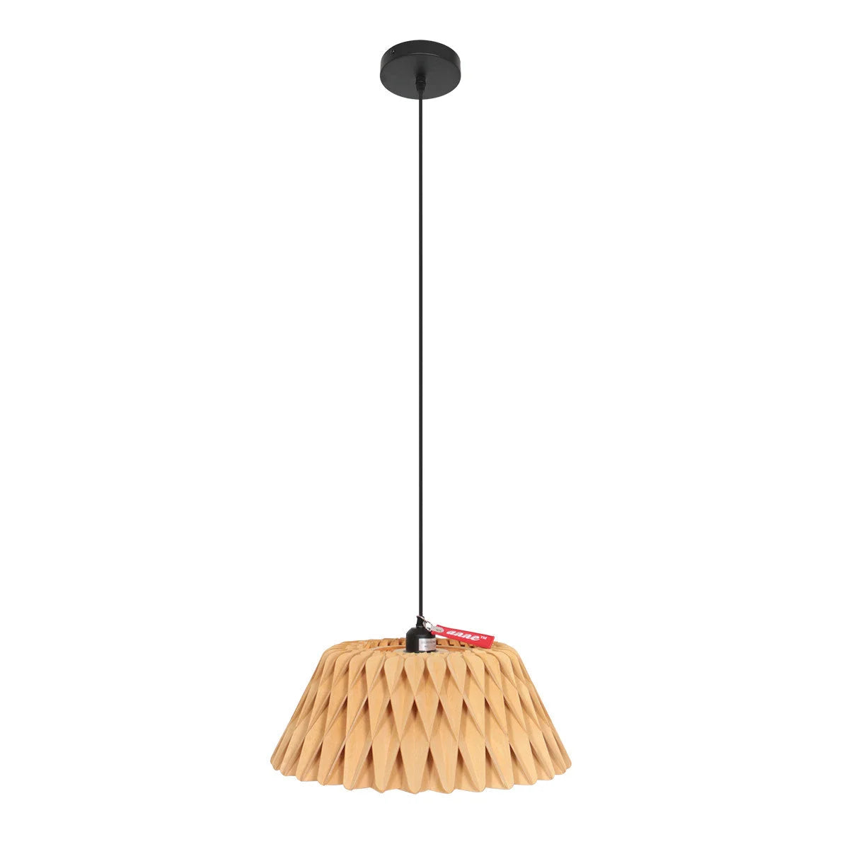 Suspension en bois naturel ondulée avec câble noir, diamètre 46 cm, luminaire suspendu élégant