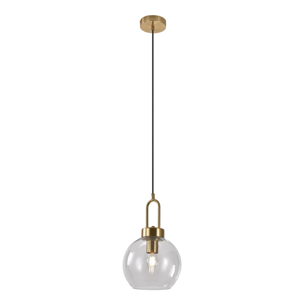 Suspension boule en verre transparent avec douille en laiton doré Ø20 cm