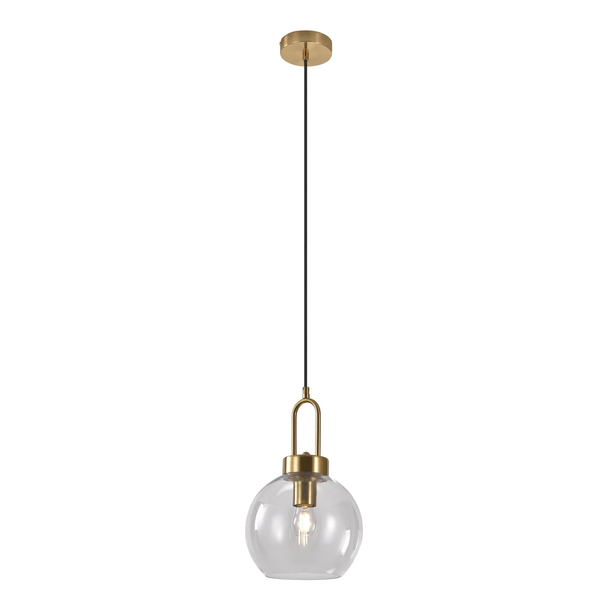Suspension boule en verre transparent avec douille en laiton doré Ø20 cm
