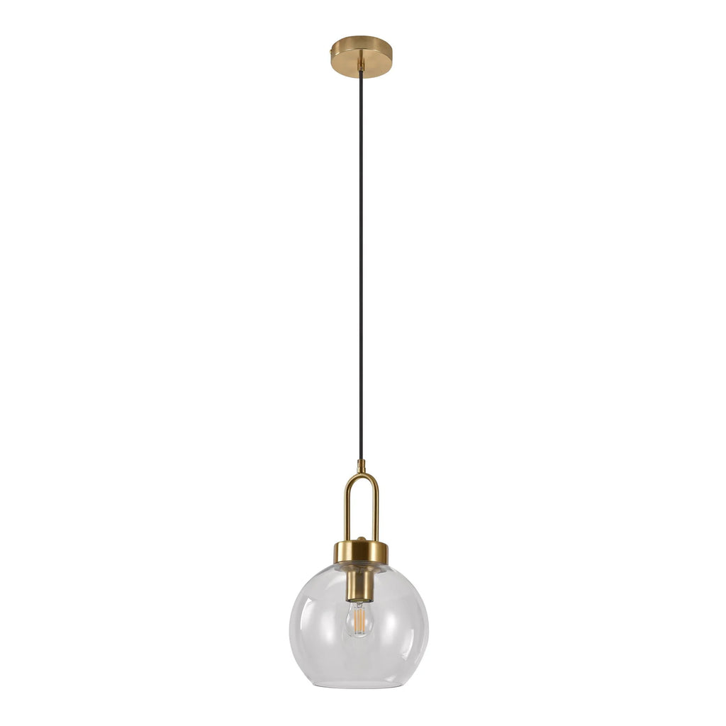 Suspension boule en verre transparent avec douille en laiton doré, Ø20 cm