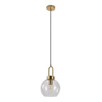 Suspension boule en verre transparent avec douille en laiton doré, Ø20 cm
