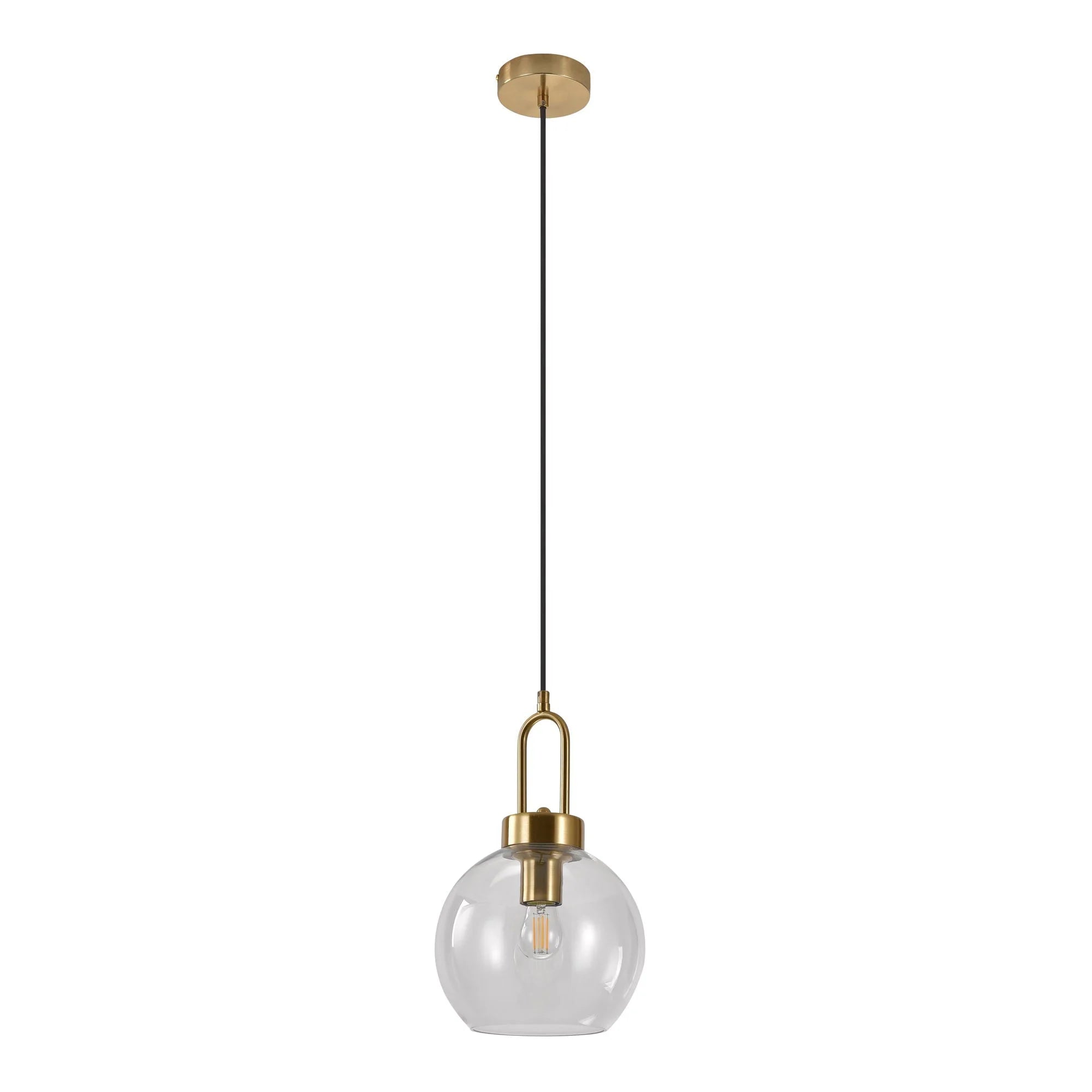 Suspension boule en verre transparent avec douille en laiton doré, Ø20 cm
