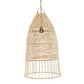 Suspension cage en rotin naturel 60 cm forme élancée avec luminaire en rotin tissé