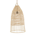 Suspension cage en rotin naturel 60 cm forme élancée avec luminaire en rotin tissé