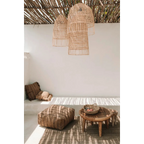 Suspension cage en rotin naturel 60 cm forme élancée avec trois luminaires en paille tissée