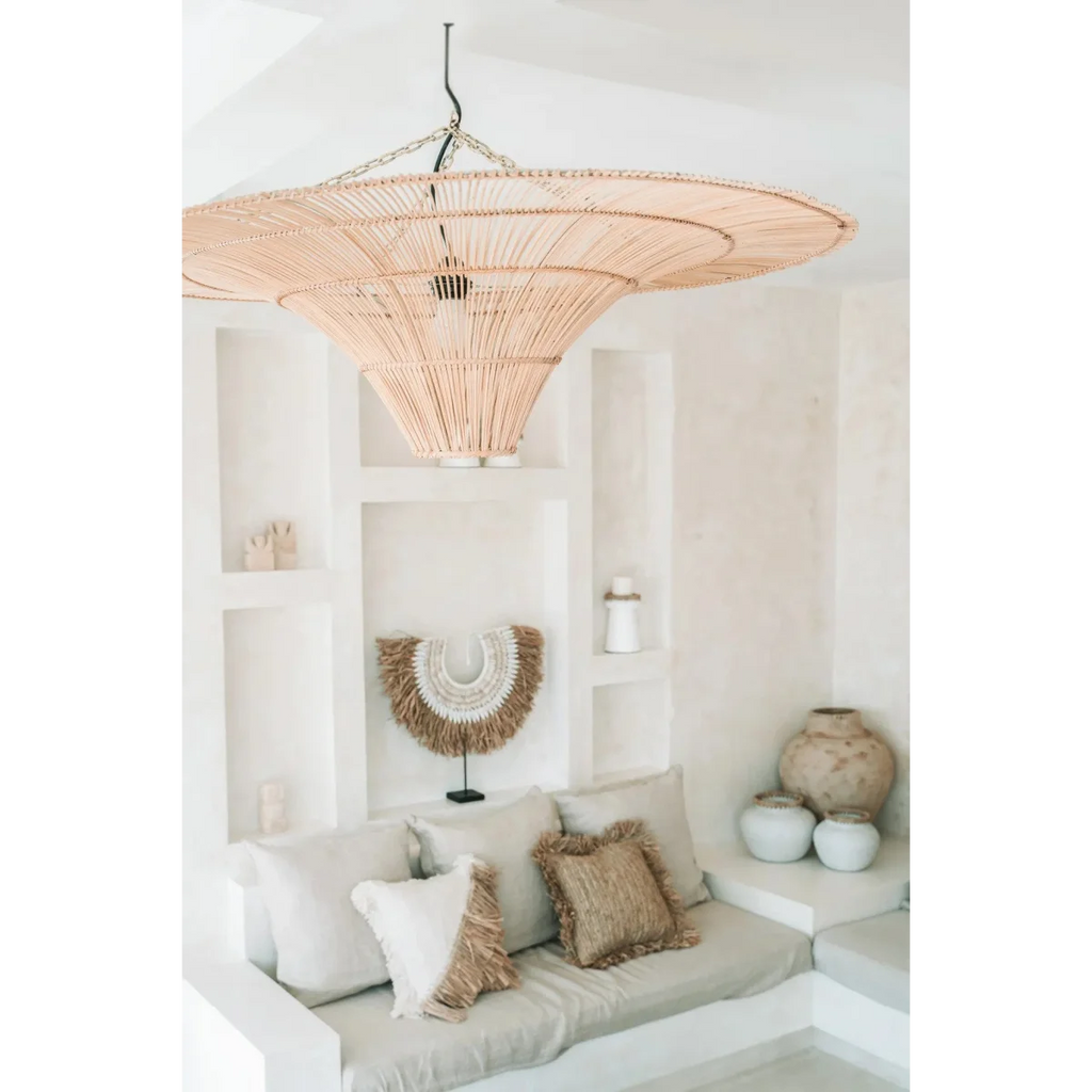 Suspension circulaire en rotin ajouré naturel XXL Ø150 cm