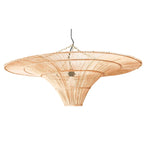 Suspension circulaire en rotin ajouré naturel XXL avec luminaire suspendu en rotin