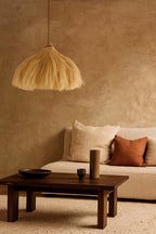 Suspension cloche Ø60 cm fibres naturelles frangées coloris paille texturée crème