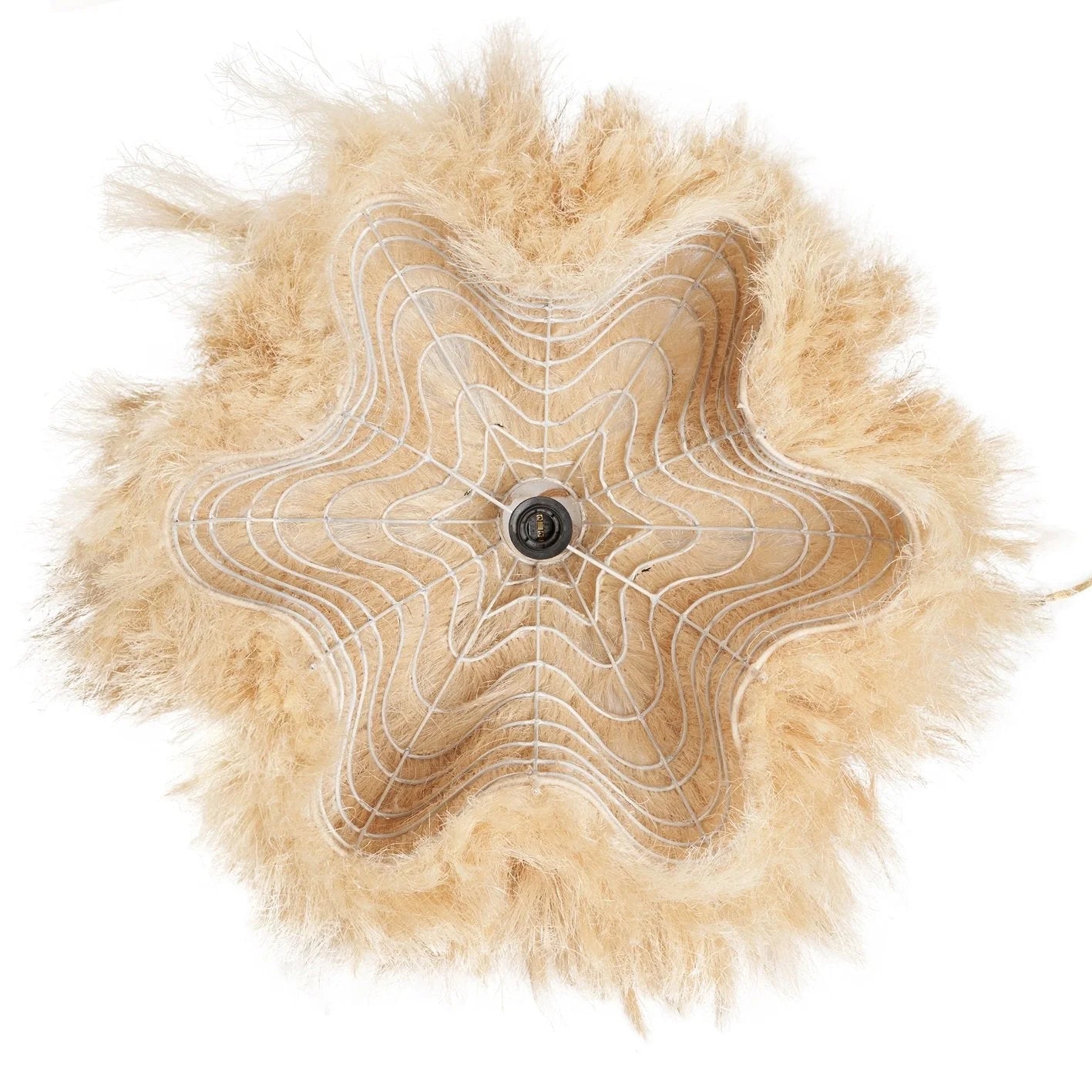 Suspension cloche fibres naturelles frangées paille Ø60 cm beige à plumes