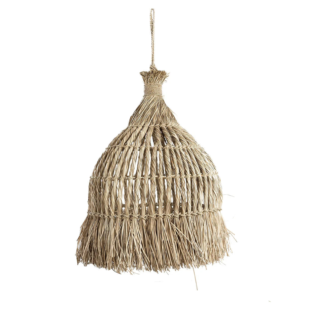 Lampe suspension cloche en mendong tressé naturel Ø50 cm beige