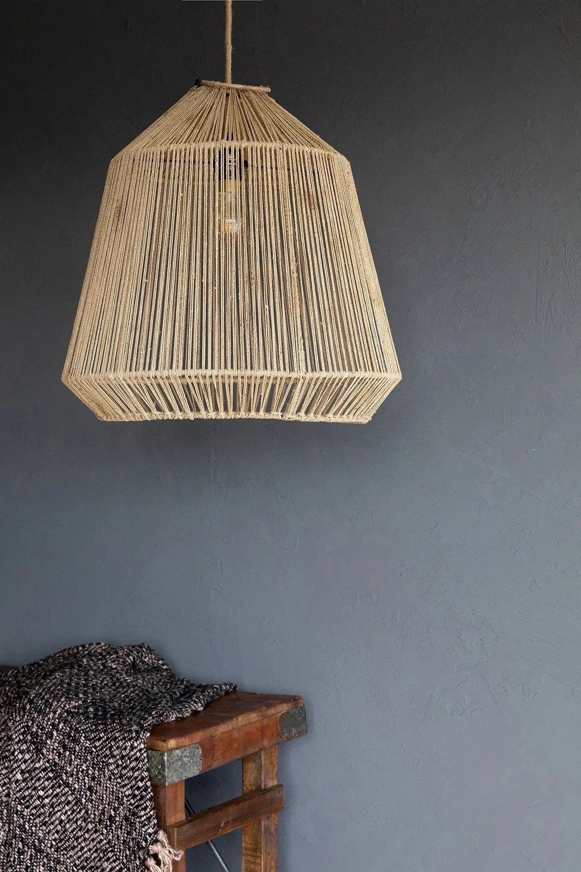 Lustre suspendu en corde tressée naturelle pour salon ou chambre, diamètre 50 cm