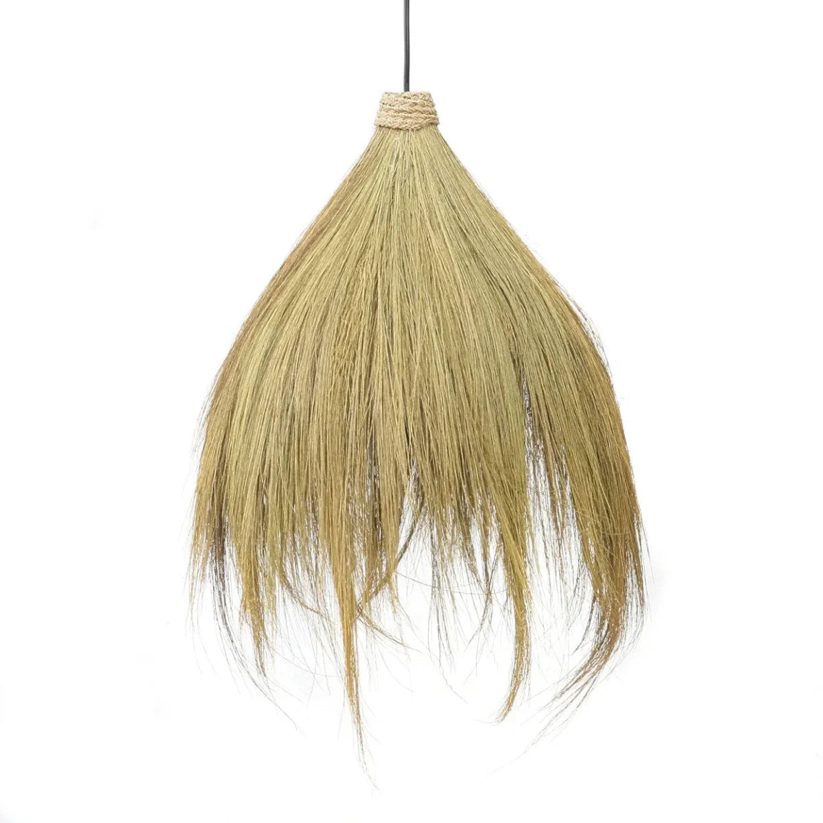 Suspension conique en fibre naturelle tressée beige avec abat-jour en paille ou herbe