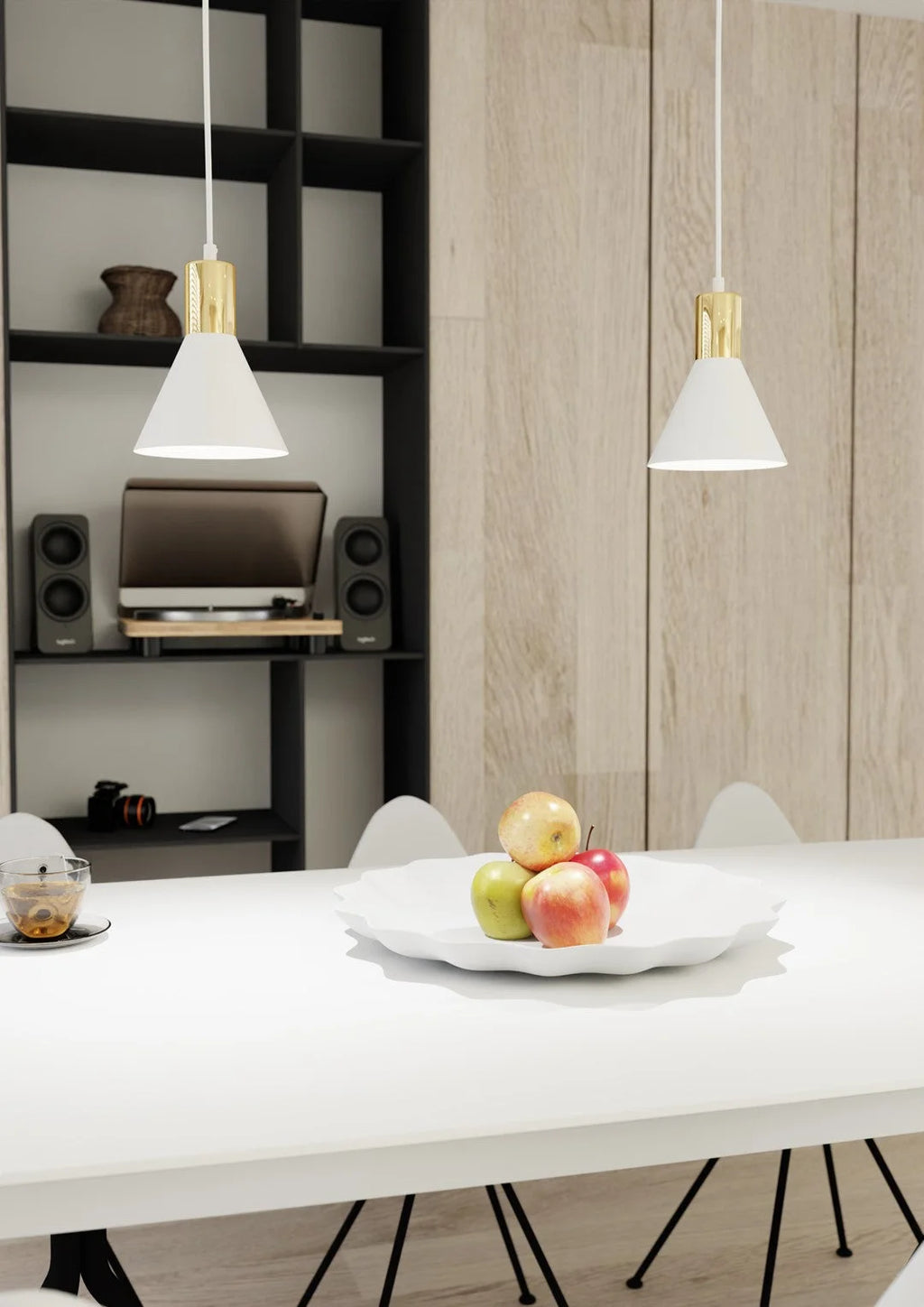 Bols en céramique blanc à bord festonné avec pommes rouges et vertes