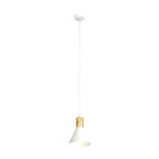 Suspension conique blanche en métal avec col doré, H140 cm