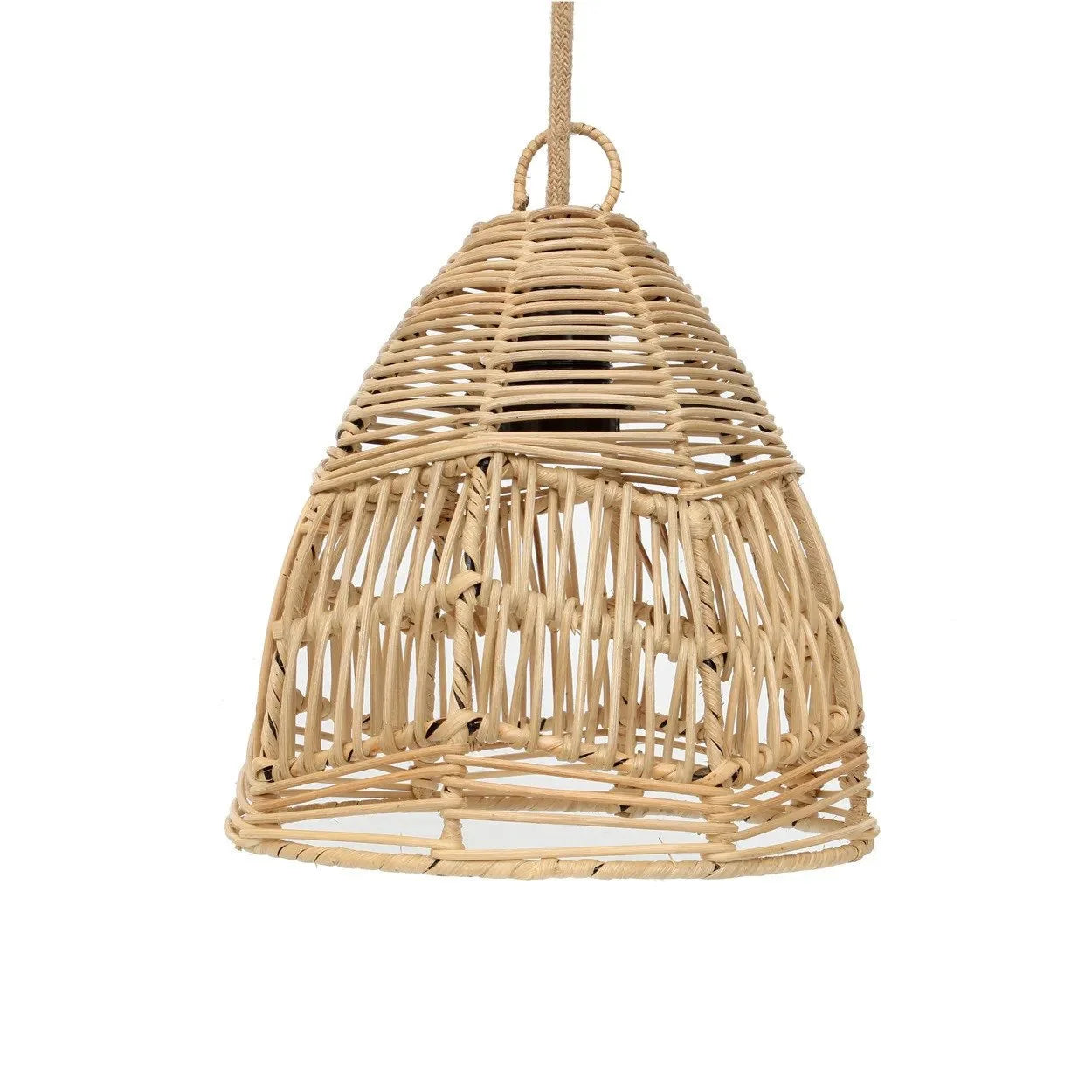 Suspension conique en rotin naturel ajouré avec lampe en pendentif en rotin