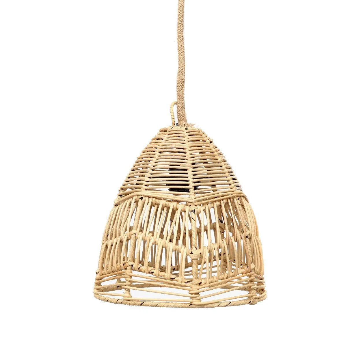 Suspension conique en rotin naturel ajouré avec luminaire en osier tressé diamètre 24 cm