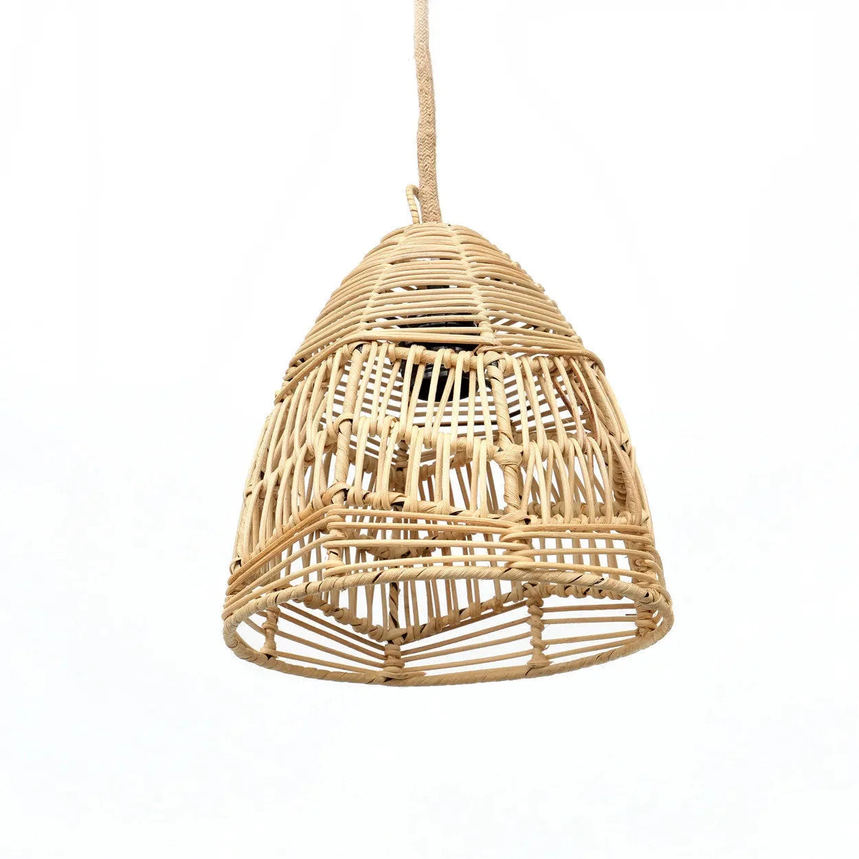Suspension conique en rotin naturel ajouré de 24 cm avec luminaire en tressage rattan