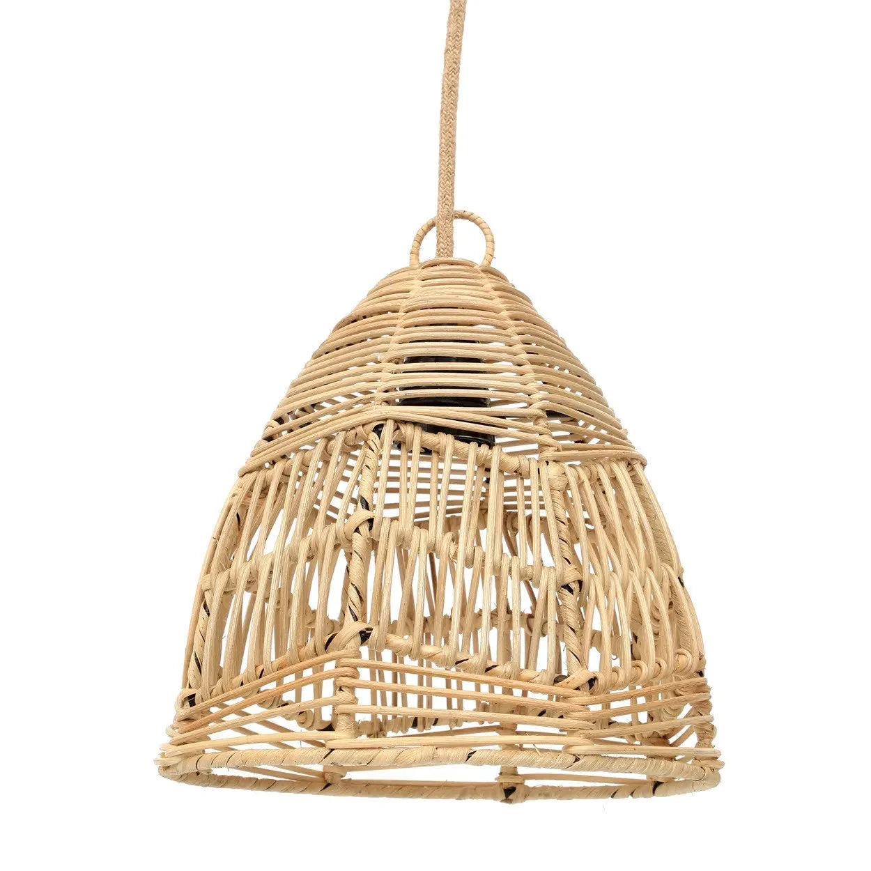 Lampe suspendue en rotin naturel ajouré de 24 cm, style lanterne bohème