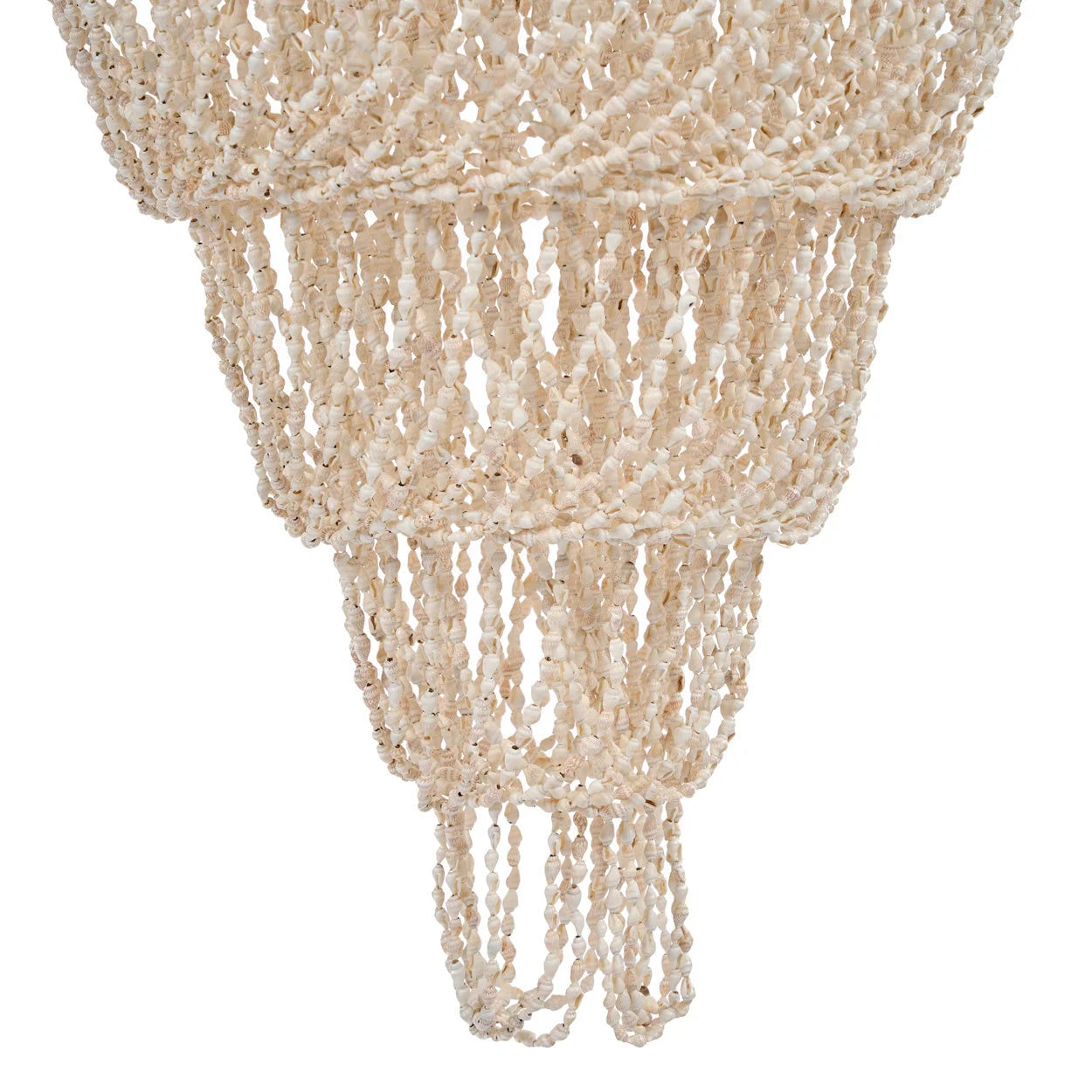 Lustre en coquillages beiges en cascade texturés, hauteur 85 cm