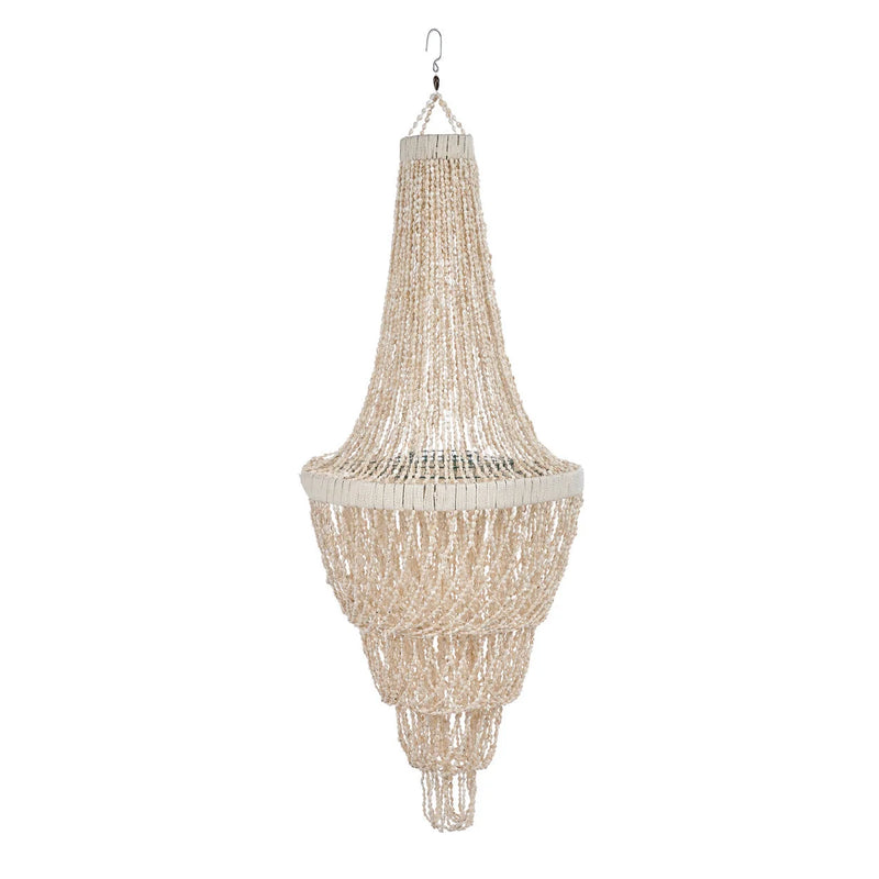 Suspension en coquillages beige en cascade pour salon – H85 cm