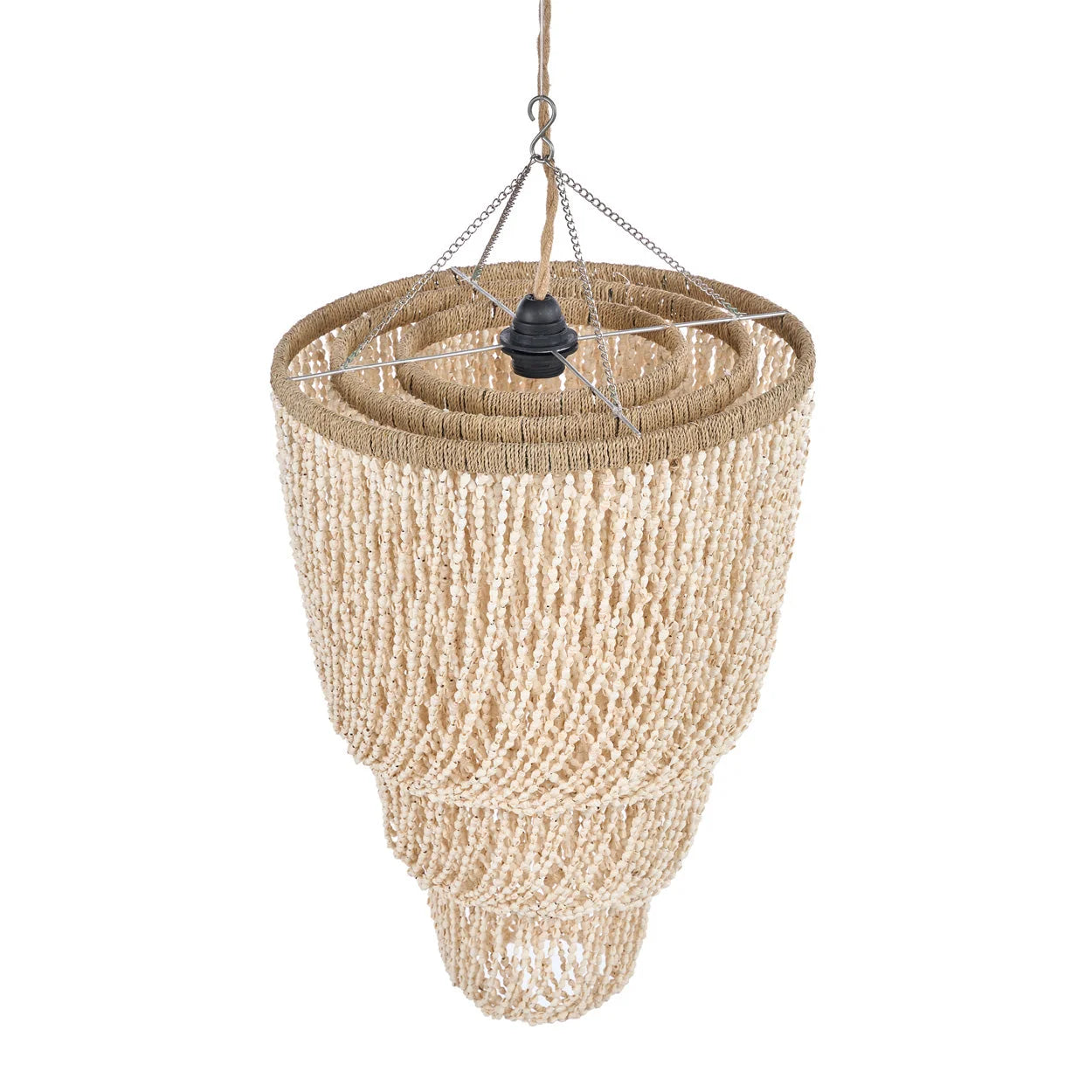 Suspension en coquillages crème à étages coniques, H75 cm