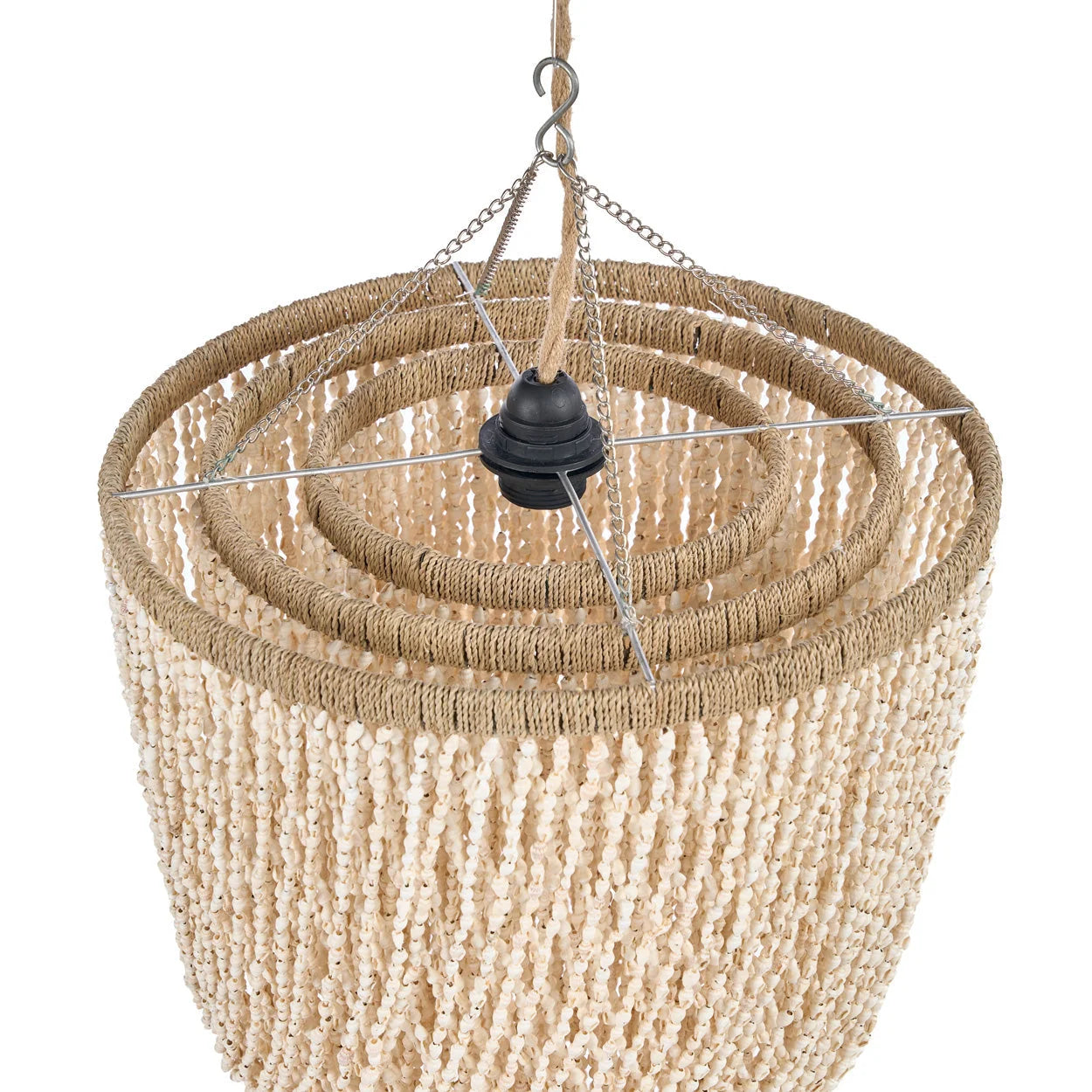 Suspension en coquillages crème à étages coniques, H75 cm