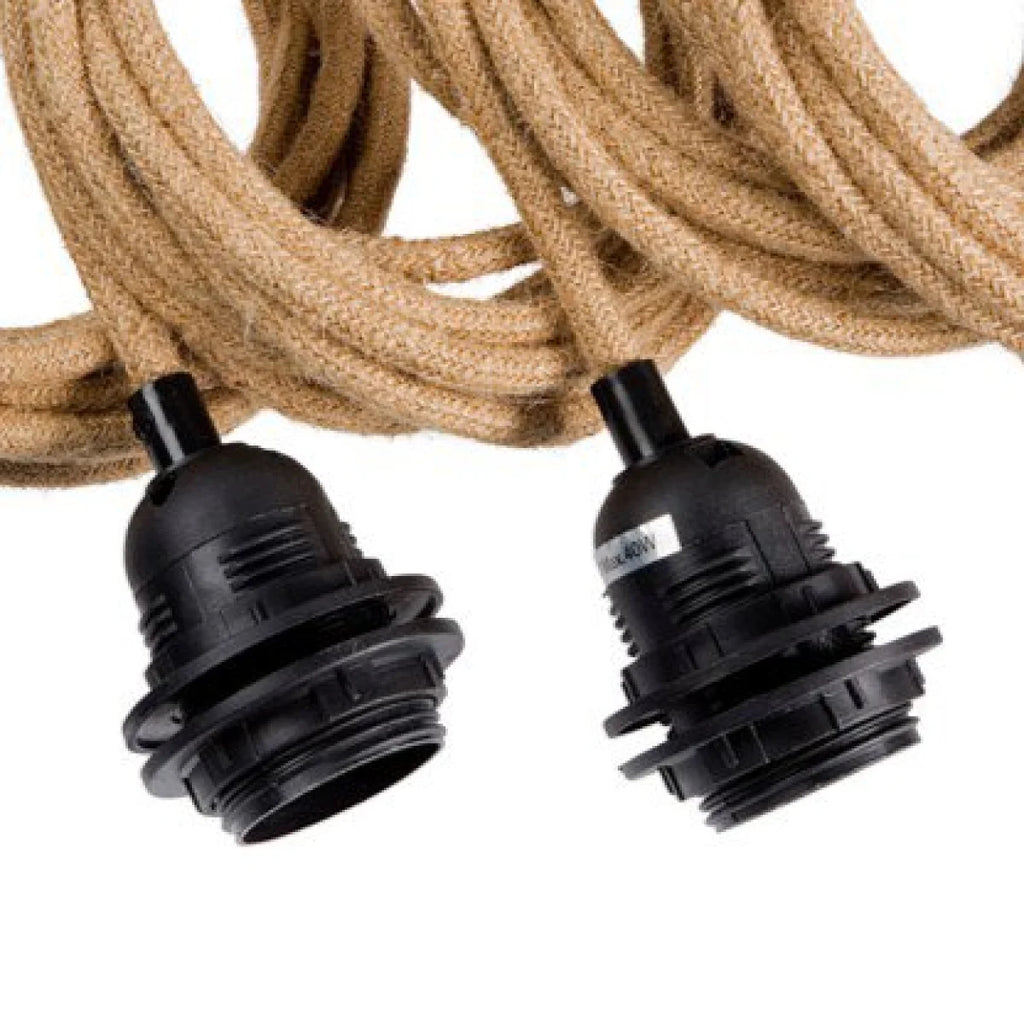 Paire de douilles électriques noires avec câble en tissu tressé pour suspension en corde de jute