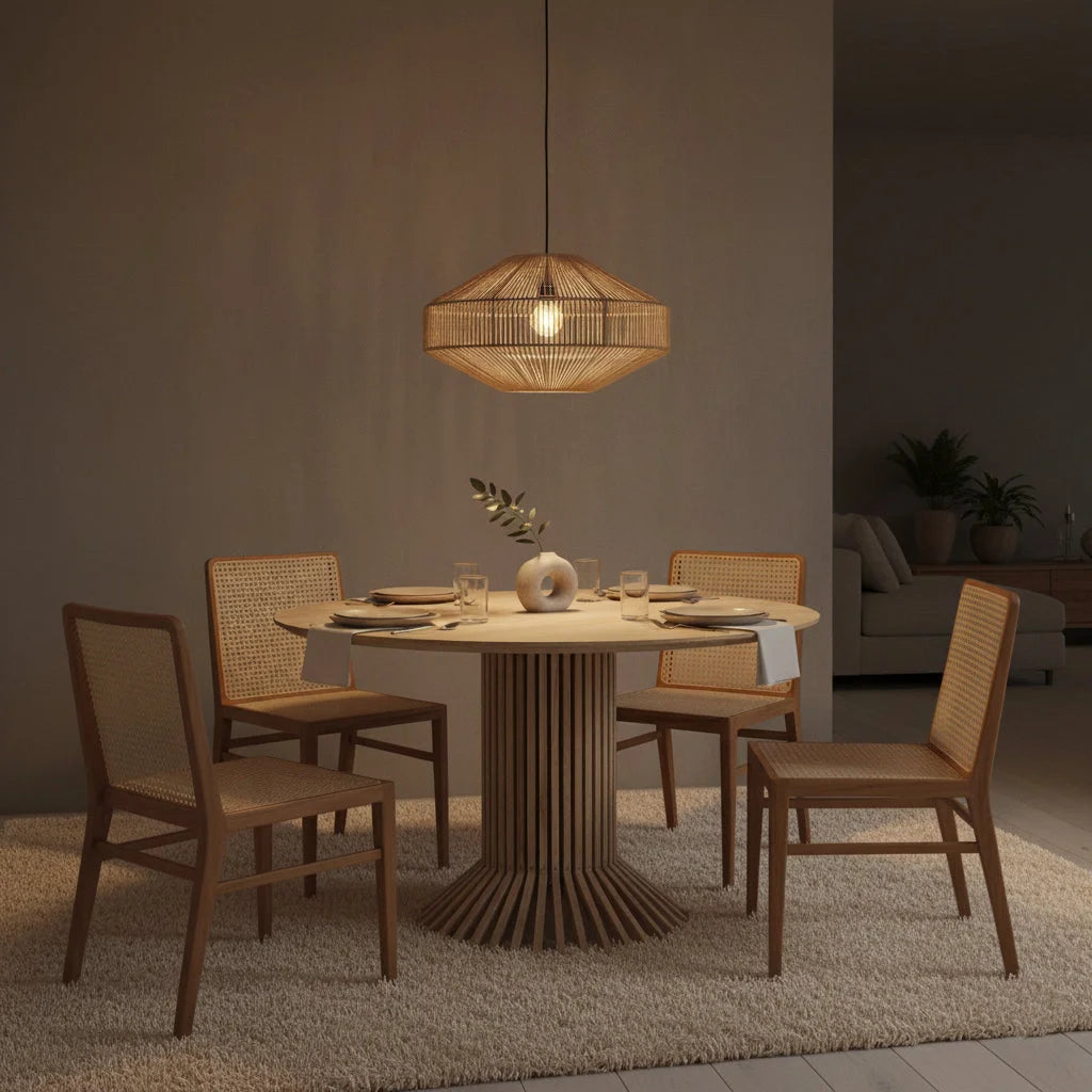 Suspension en ronce ajourée beige sable Ø60 cm ton bois naturel