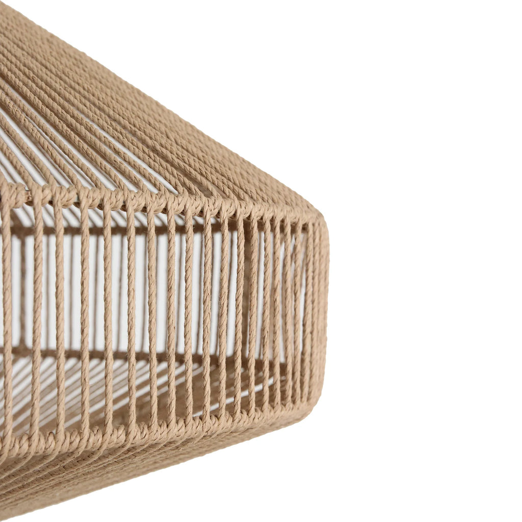 Table d’appoint géométrique en corde naturelle beige ajourée Ø60 cm