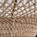 Sac en filet de corde tissée beige naturel, forme soucoupe ajourée Ø80 cm