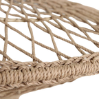 Siège hamac en corde tissée beige avec bord tressé, suspension soucoupe ajourée Ø80 cm