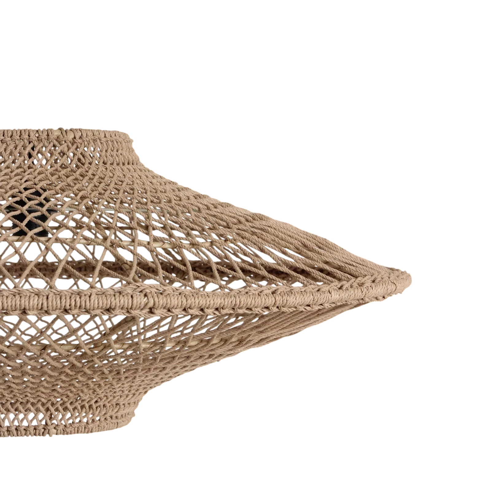 Suspension en corde tressée beige naturelle, forme soucoupe ajourée Ø80 cm