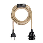Cordon électrique en tissu beige avec douille noire E27 et interrupteur intégré